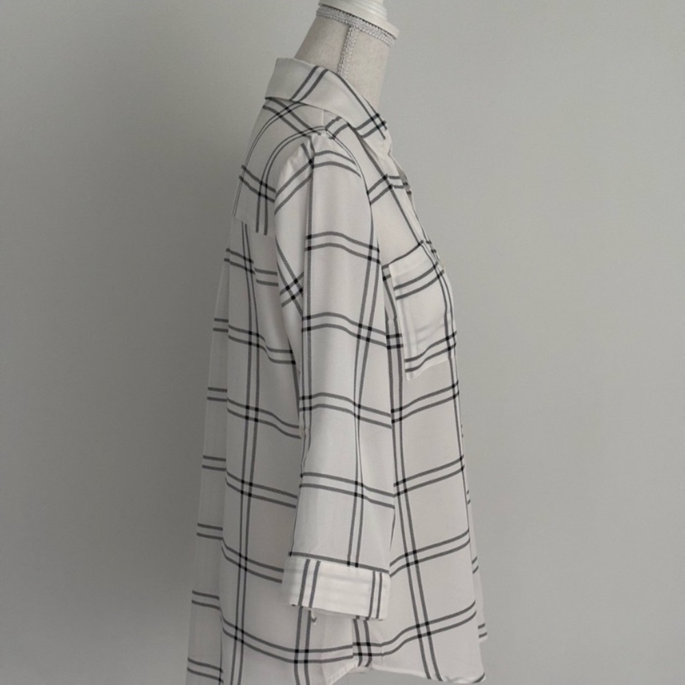 Windowpane Plaid Button-Down Shirt in White